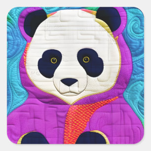 Schattige kleine panda - Quilt-like design Vierkante Sticker