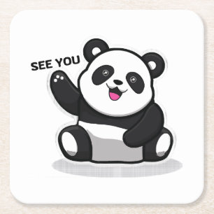 schattige kleine panda vierkante kartonnen onderzetter
