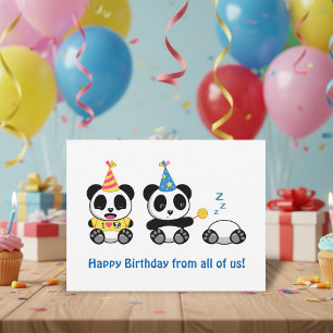 Schattige Kleine Pandas op Witte Verjaardag van Ie Briefkaart