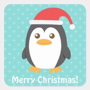 Schattige Kleine Pinguïn met Kerstman Hoed Kerstmi Vierkante Sticker