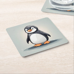 Schattige kleine pinguïn vierkante kartonnen onderzetter