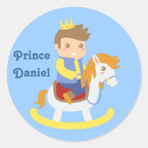 Schattige Kleine Prins op Schommelpaard, voor Jong Ronde Sticker
