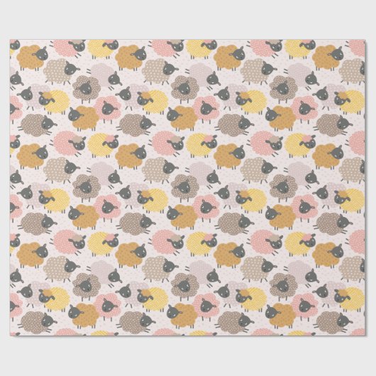 Schattige Kleine Schapen zand beige roze op crème Cadeaupapier (Vlak)
