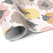 Schattige Kleine Schapen zand beige roze op crème Cadeaupapier (Rol Hoek)