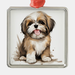 SCHATTIGE KLEINE SHIH TZU PUPPY HOND METALEN ORNAMENT