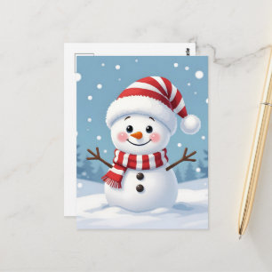 Schattige kleine sneeuwman met sjaal en hoed briefkaart