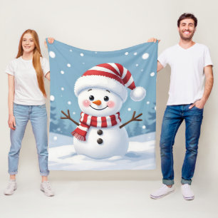 Schattige kleine sneeuwman met sjaal en hoed fleece deken