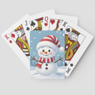 Schattige kleine sneeuwman met sjaal en hoed pokerkaarten