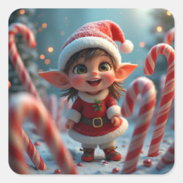 Schattige kleine snoepriet elf vierkante sticker