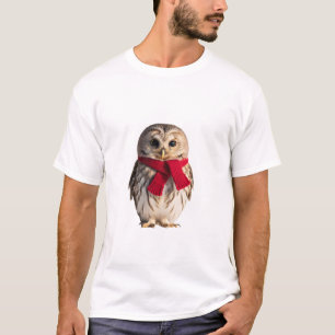 Schattige Kleine Uil met een Rode Sjaal T-shirt