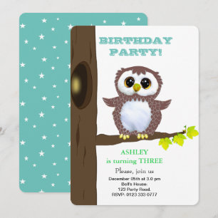 Schattige kleine uil & sterren op turquoise kinder kaart