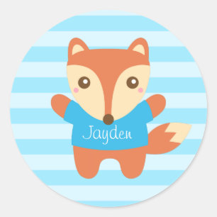 Schattige kleine vos in het blauw, voor kinderen ronde sticker