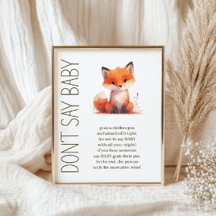 Schattige Kleine Vos Zeg Niet Baby Shower Spel Poster