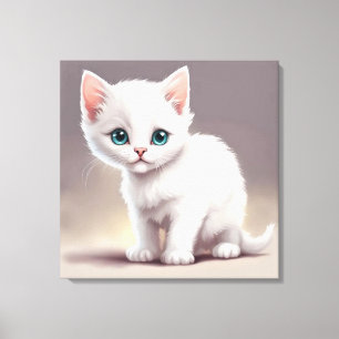Schattige kleine witte kitten canvas afdruk