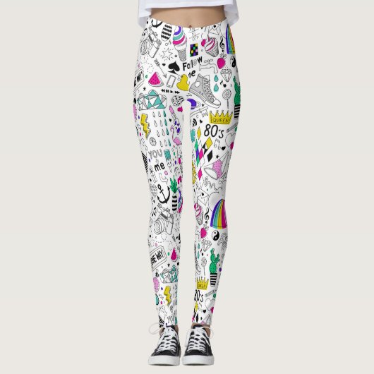 Schattige Kleurrijk 80s Pattern Leggings (Voorkant)