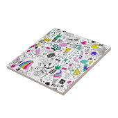 Schattige Kleurrijk 80s Pattern Tegeltje (Zijkant)