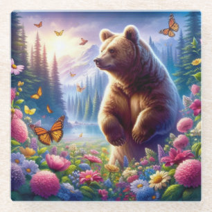 Schattige, kleurrijk beer & vlinders glazen onderzetter