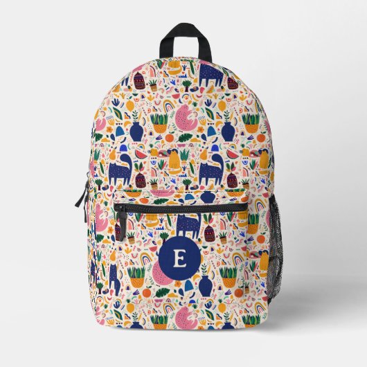 Schattige Kleurrijk Boho Desert Cats Monogram Bedrukte Rugzak (Voorkant)