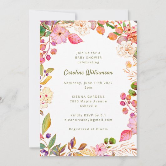 Schattige Kleurrijk Boho Waterverf Bloemen Baby sh Kaart (Voorkant)