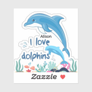 Schattige & Kleurrijk Ik hou van Dolfijnen Citaten Sticker