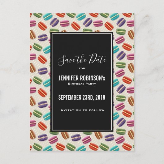 Schattige Kleurrijk Macarons Pattern Save the Date Briefkaart (Voorkant)