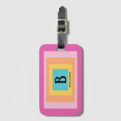 Schattige & Kleurrijk Monogram Letternaam Girly Fu Bagagelabel (Voorkant (verticaal))