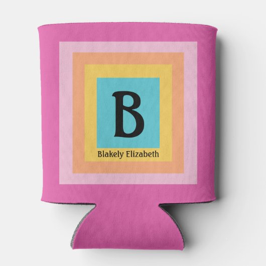 Schattige & Kleurrijk Monogram Letternaam Girly Fu Blikjeskoeler (Achterkant)