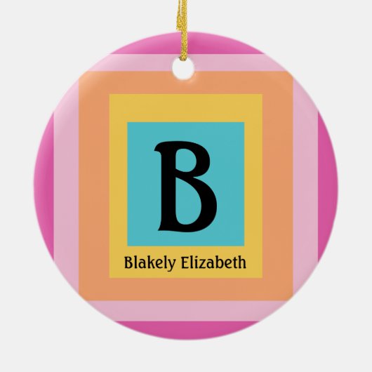 Schattige & Kleurrijk Monogram Letternaam Girly Fu Keramisch Ornament (Achterkant)