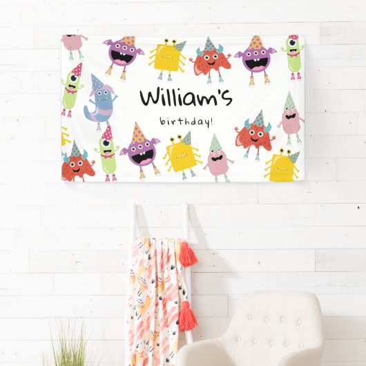 Schattige kleurrijk Monsters Grappig Kids Verjaard Spandoek (Insitu)