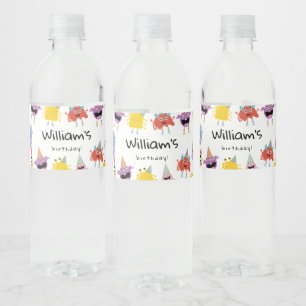 Schattige kleurrijk Monsters Grappig Kids Verjaard Waterfles Etiket