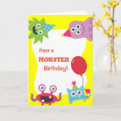 Schattige kleurrijk monstertje Happy Birthday Kaart (Gele Bloem)