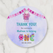 Schattige kleurrijk Onze kleine monsterverjaardag Bedankjes Labels (Achterkant)