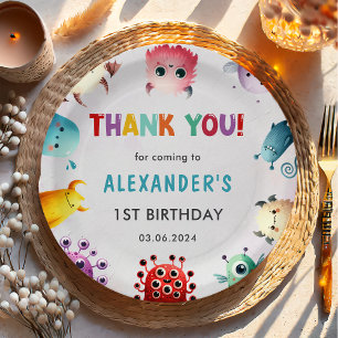 Schattige kleurrijk Onze kleine monsterverjaardag  Papieren Bordje