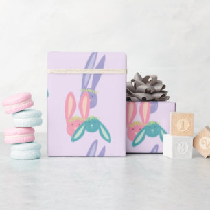 Schattige kleurrijk pastelkonijnenpatroon op Paars Cadeaupapier