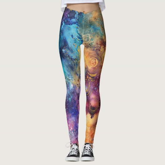 Schattige kleurrijk sterrenstelsel Celestial Leggings (Voorkant)