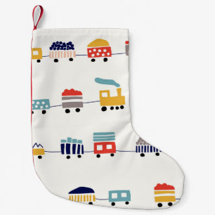 Schattige, kleurrijk treinennaadloos patroon. kleine kerstsok