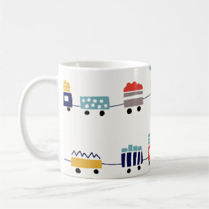 Schattige, kleurrijk treinennaadloos patroon. koffiemok