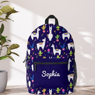 Schattige Kleurrijke Alpaca Cactus Aangepaste Naam Bedrukte Rugzak