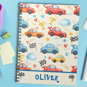Schattige Kleurrijke Aquarel Raceauto's Notitieboek
