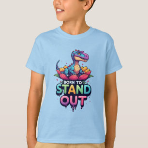 Schattige Kleurrijke Dinosaurus Gezeten Op Bloem T-shirt