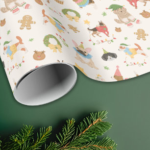 Schattige Kleurrijke Feestelijke Kersthond Puppy Cadeaupapier