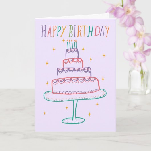 Schattige Kleurrijke Happy Birthday Cake Sketch Do Kaart (Orchidee)