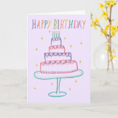 Schattige Kleurrijke Happy Birthday Cake Sketch Do Kaart (Gele Bloem)