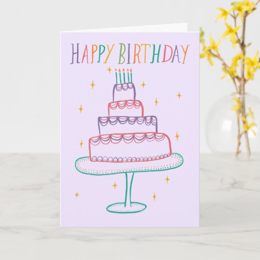 Schattige Kleurrijke Happy Birthday Cake Sketch Do Kaart (Gele Bloem)