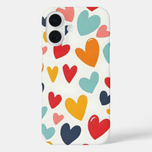 Schattige Kleurrijke Hartjes Doodle Romantisch iPhone 16 Hoesje