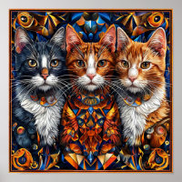 Schattige Kleurrijke Katten Fantasievolle Bloemige