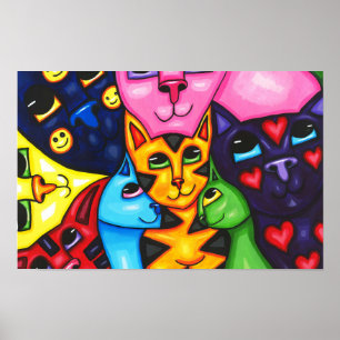 Schattige Kleurrijke Katten whimsical Kunst Origin Poster