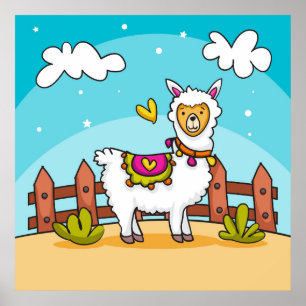 Schattige, Kleurrijke Lama Poster