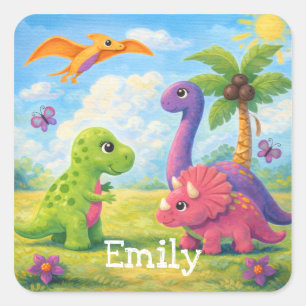 Schattige Kleurrijke Meisjes Dinosaurus Vrienden K Vierkante Sticker