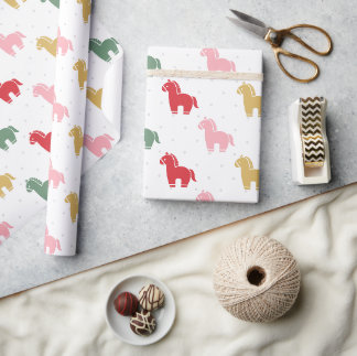 Schattige Kleurrijke Paarden Stippen Patroon 2026 Cadeaupapier